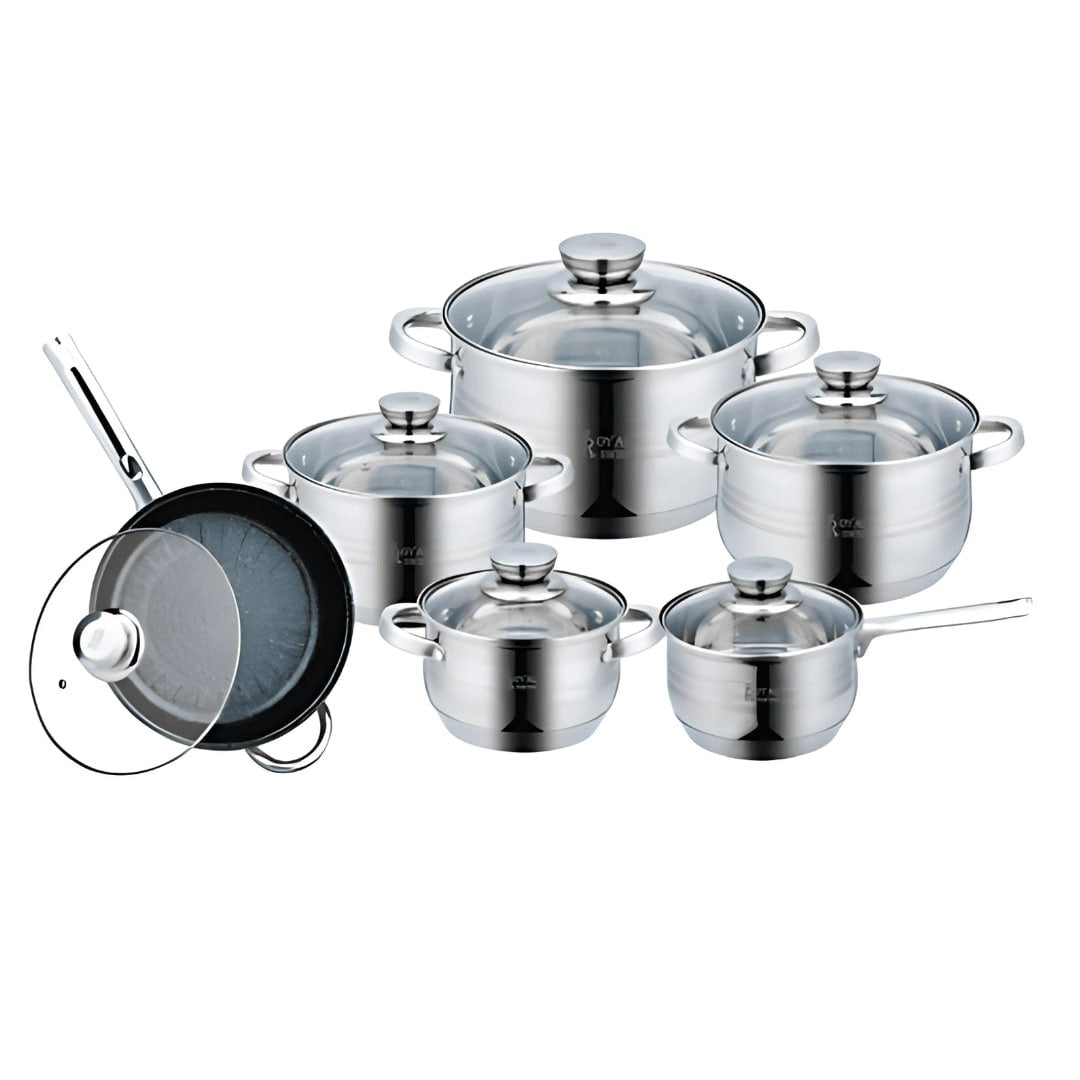 Bateria de cocina de acero inoxidable 18/10 de 12 piezas Royal Swiss - Todo tipo de cocina