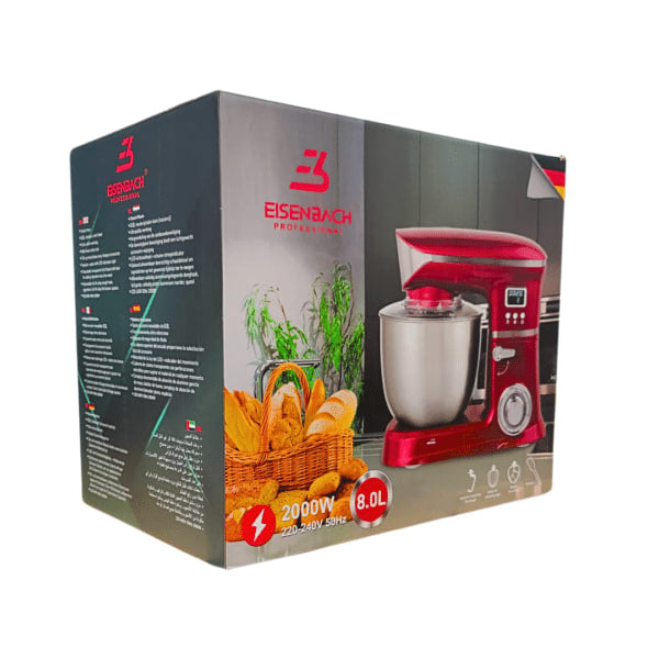 Amasadora Batidora Eisenbach 8 Litros – 6 Velocidades, Bol de Acero Inoxidable, Potente Motor 2000W, Sistema Planetario, Pantalla LCD y Accesorios Incluidos.