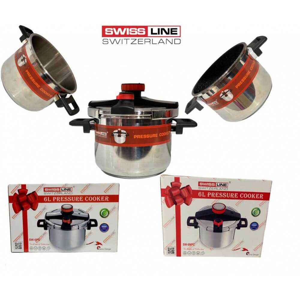 Olla a Presión 6 litros SWISS LINE Acero inoxidable apertura fácil y segura con válvulas de seguridad. Diámetro 24cm