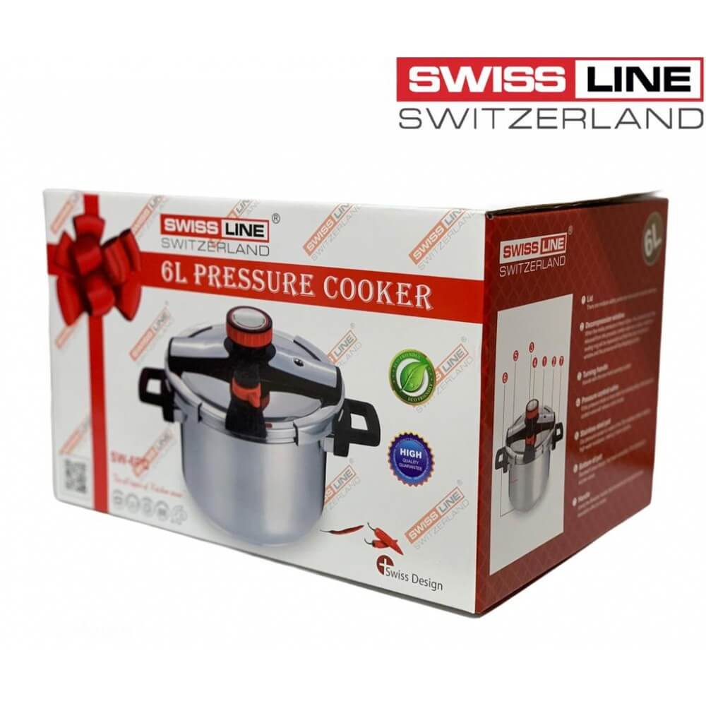 Olla a Presión 6 litros SWISS LINE Acero inoxidable apertura fácil y segura con válvulas de seguridad. Diámetro 24cm