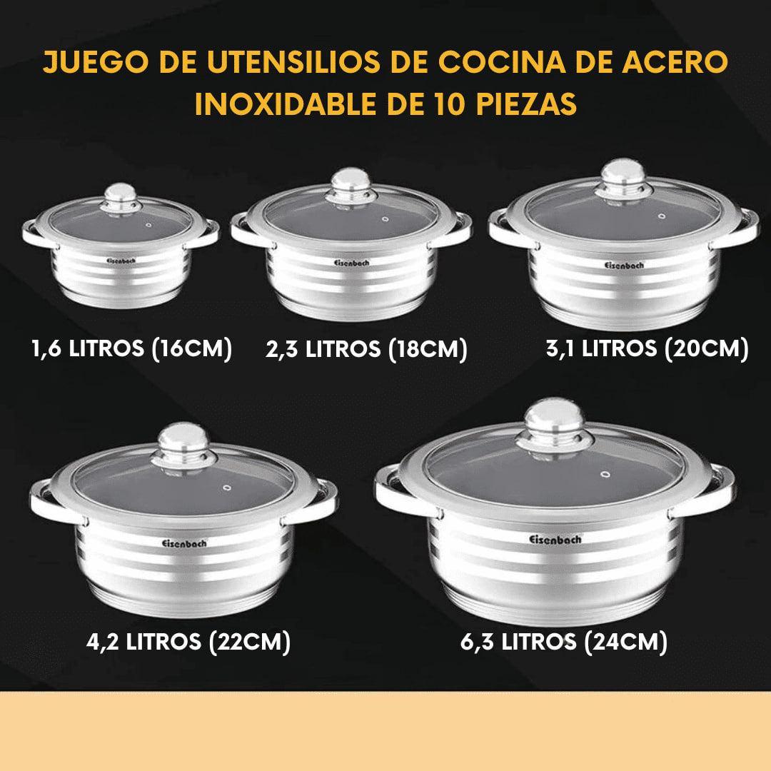 Juego de Ollas de acero inoxidable de 5 piezas