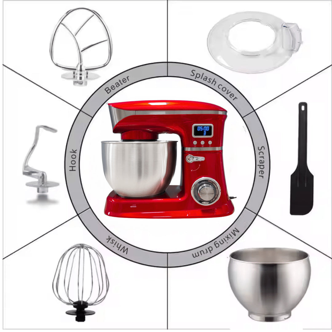Amasadora Batidora Eisenbach 8 Litros – 6 Velocidades, Bol de Acero Inoxidable, Potente Motor 2000W, Sistema Planetario, Pantalla LCD y Accesorios Incluidos.
