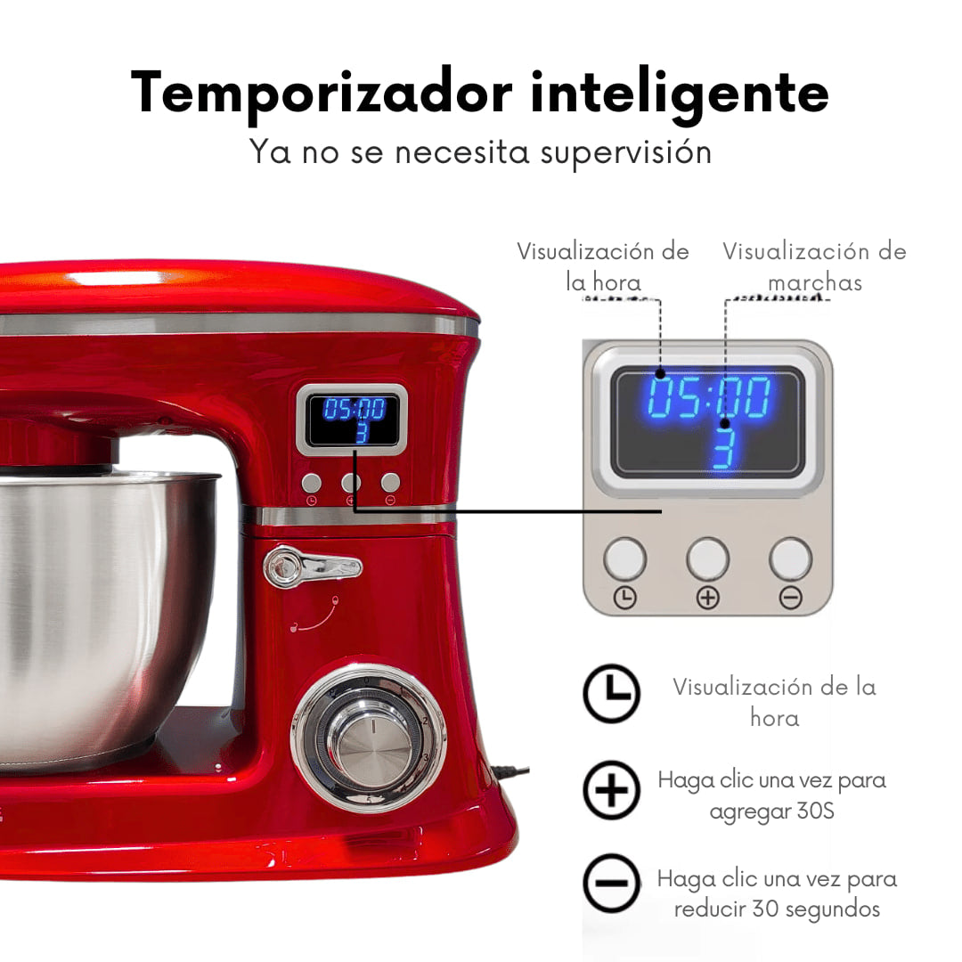 Amasadora Batidora Eisenbach 8 Litros – 6 Velocidades, Bol de Acero Inoxidable, Potente Motor 2000W, Sistema Planetario, Pantalla LCD y Accesorios Incluidos.