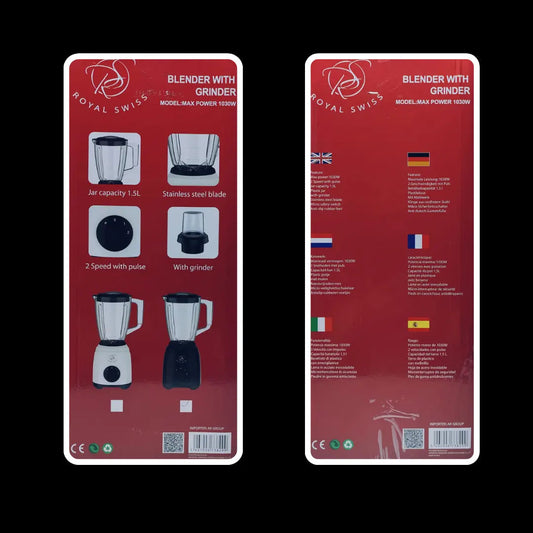 Licuadora con molinillo Royal Swiss con base de plastico 1030w de potencia