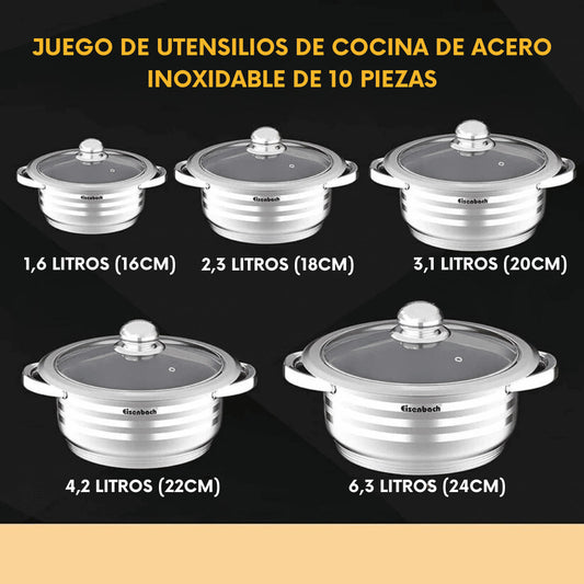 Juego de Ollas de acero inoxidable de 5 piezas