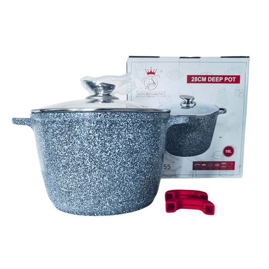Olla profunda Revestimiento antiadherente Asas de silicona 24cm – 6.2 L / Aluminio Fundido con Tapa de vidrio