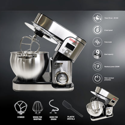 Amasadora Batidora Swiss Line/ 9 litros / 2800w Amasa, bate y mezcla / Pantalla LCD par velocidades y temporizador