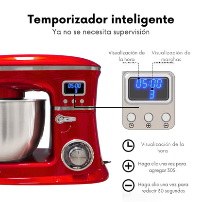 Amasadora Batidora Eisenbach 8 Litros – 6 Velocidades, Bol de Acero Inoxidable, Potente Motor 2000W, Sistema Planetario, Pantalla LCD y Accesorios Incluidos.