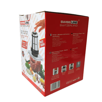 Swiss Line Picadora Eléctrica Bol de vidrio 2 Litros/ 500w 2 velocidades.